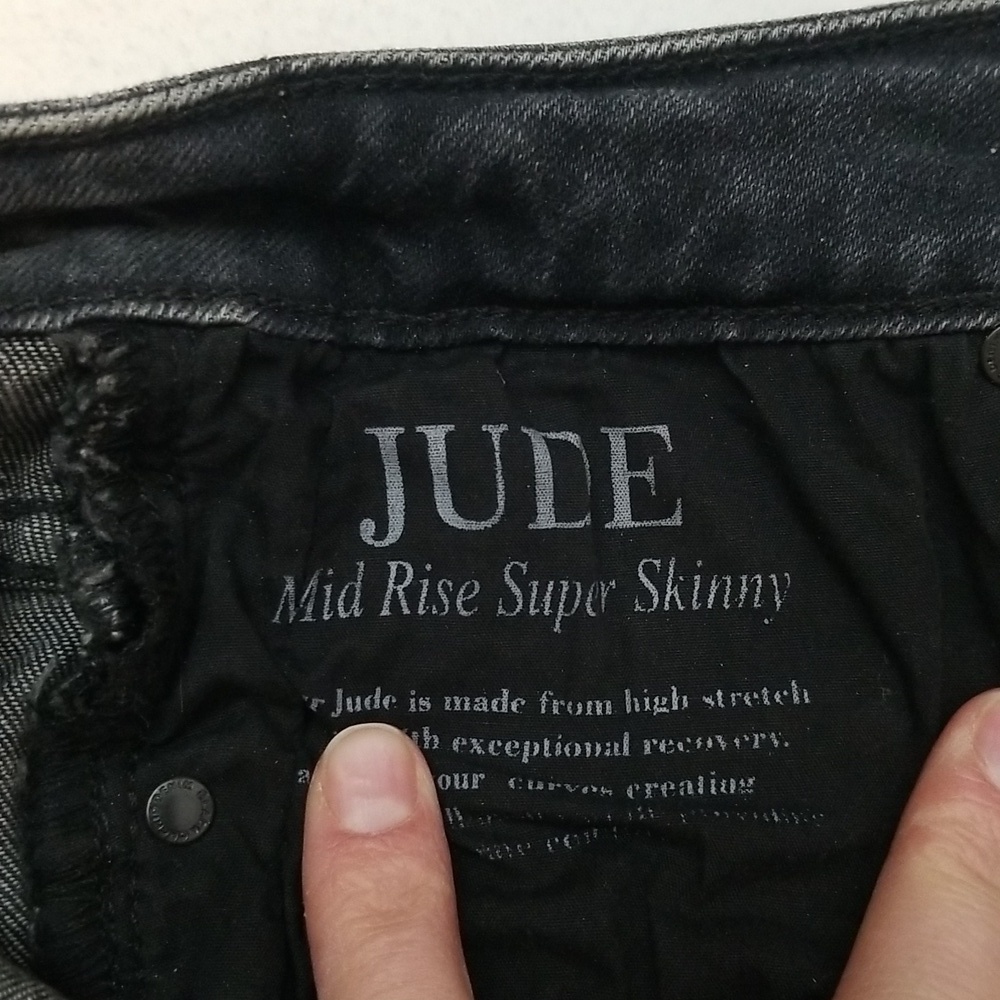 Black Orchid Grey w/ Black Seam Stripe Jude Super Skinny Jeans - Size 27 - Picture 7 of 8